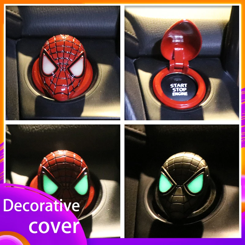 Spider Man-Protector de encendido de motor Interior de coche, interruptor de arranque y parada, cubierta de botón, embellecedora 3D pegatina, regalos para Interior de coche