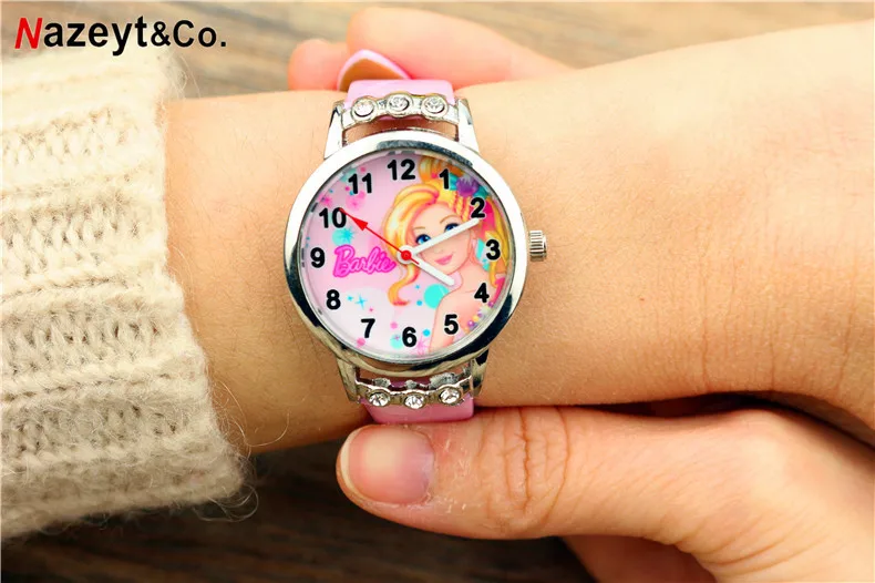 Kawaii Barbie Wristwatches Cartoon for Girl Children Belt Wristband Clock Diamond Decoration Student Accessories Kids Watch Gift