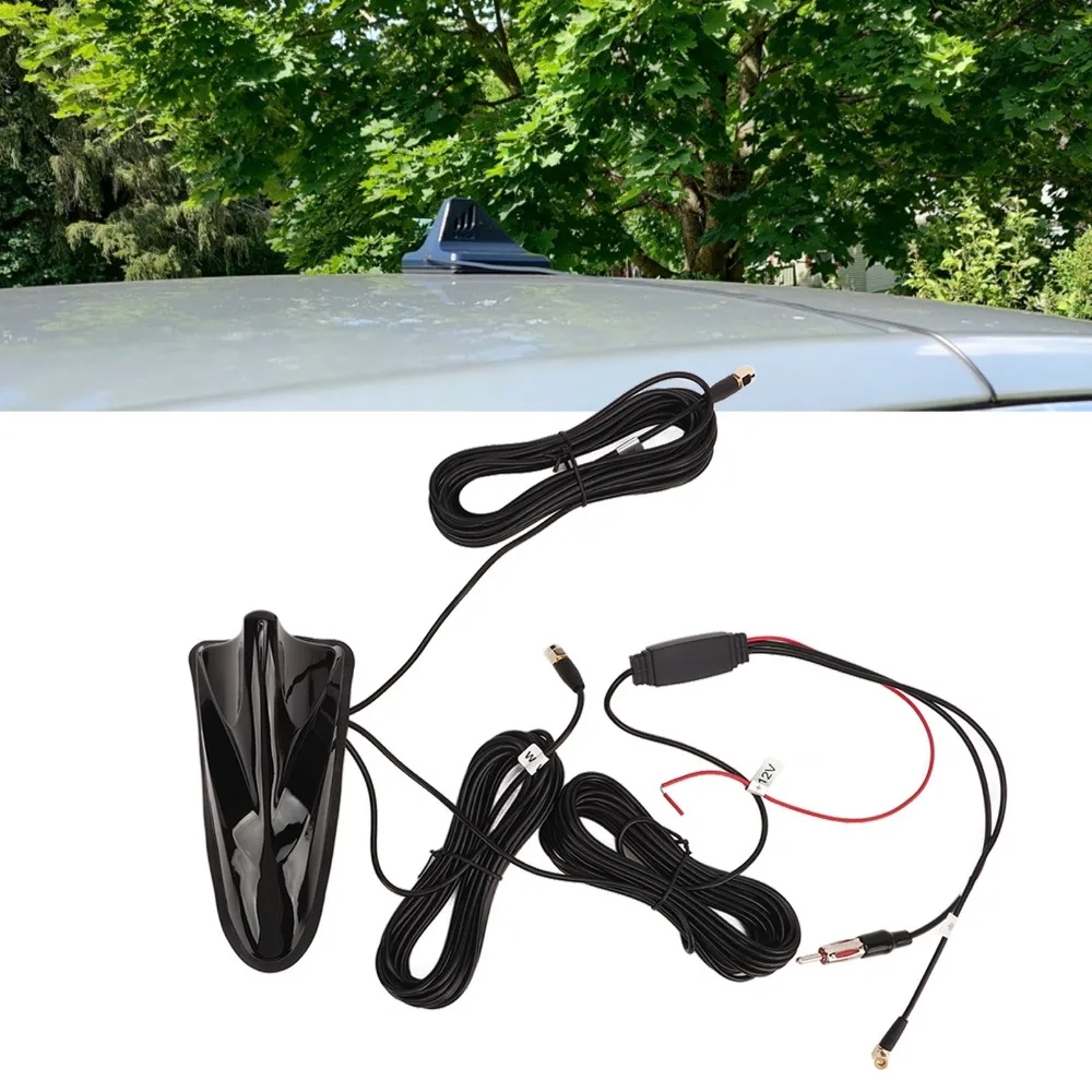 12V Shark Fin Antenna GPS DAB FM WIFI High Sensitivity 5m Cable Length Universal Radio Aerial Antenna