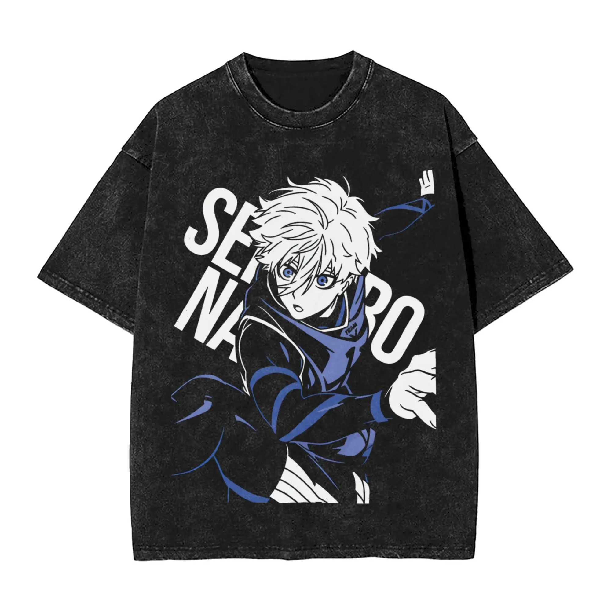 Men's T Shirt Nagi Seishiro Washed T Shirts Hip Hop Blues Locks Character Beach Tees Y2K Fun Print Cotton Tops Hot Sale