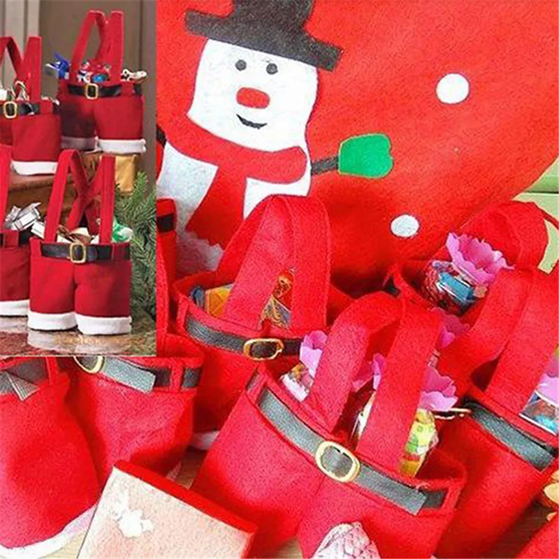 1PC Christmas Buckram Santa Pants Large Handbag Candy Wine Gift Bag Xmas Decor Cheer Gift Treat Candy Wine Bottle Holder