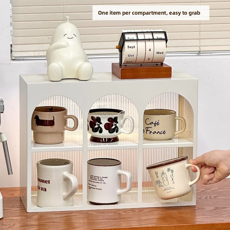 Cream Style Metal Mug Holder Cup Storage Rack for Kitchen Counter Coffee Bar Shelf Space Saving Display Organizer for Tabletop
