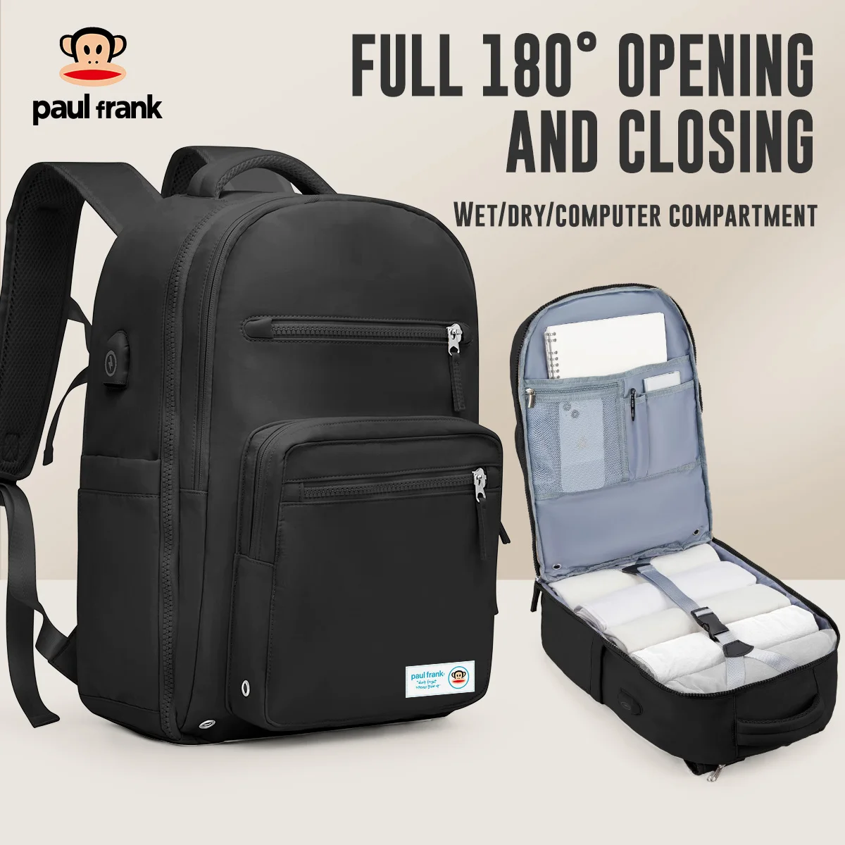 

Рюкзак для ноутбука Paul Frank для женщин и мужчин, 14-дюймовые рабочие деловые рюкзаки с USB-портом, большая вместительная студенческая сумка, дорожный рюкзак