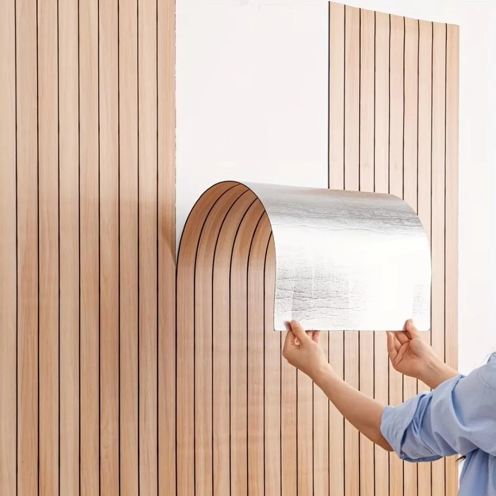Self-Adhesive Imitation Wood Grain Wallpaper PVC Thickened Artificial Grille Wall Sticker Peel and Stick DIY Wall Panel Stickers