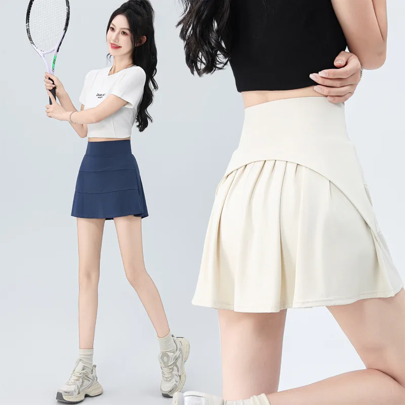 High Waisted Sports Short Skirt Women's Loose Short Yoga Suit Half Body Pleated Skirt Summer Anti Glare