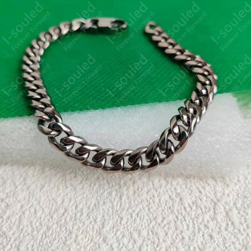 Men's Titanium Bracelet 7MM Width Curb Link Chain Cut 6 Sides Polished