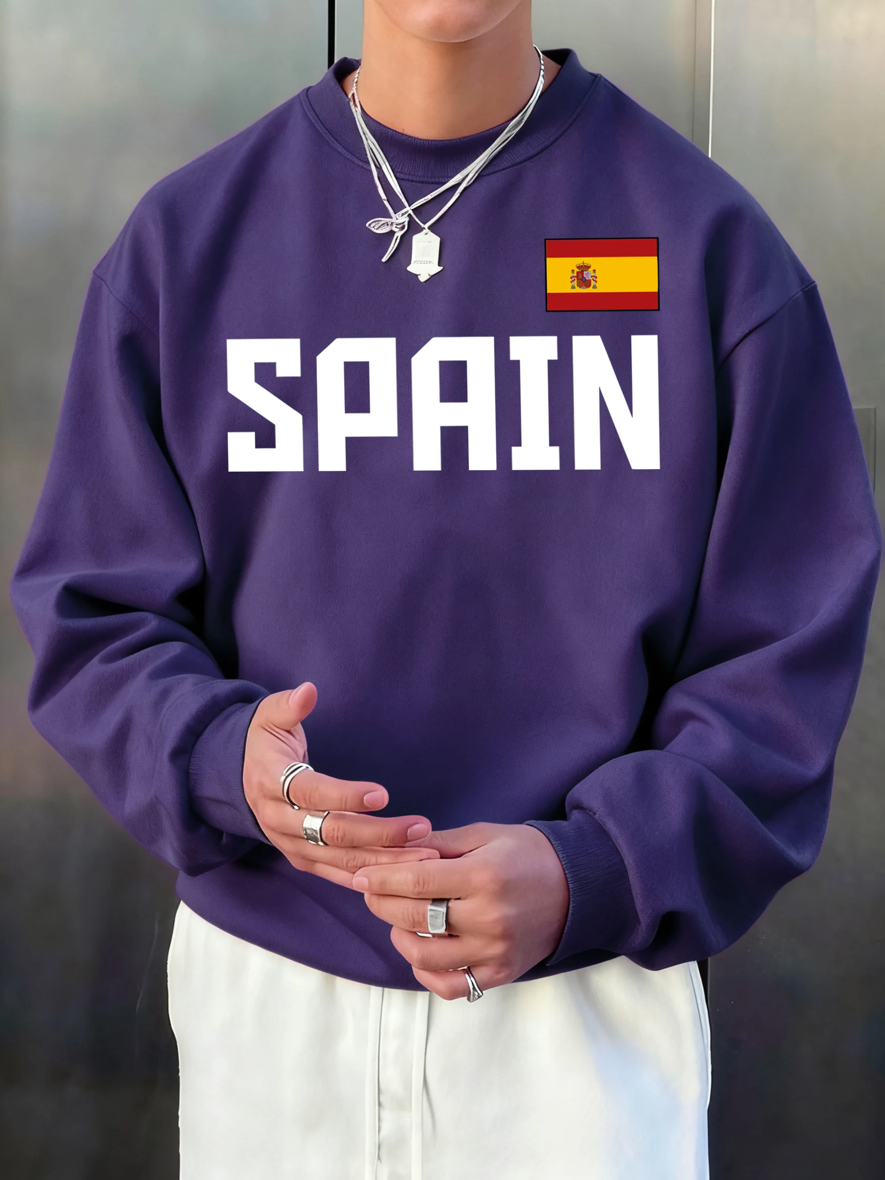 

Spain Letter National Flag Pattern Pullover Men Autumn Warm Sweatshirt Oversize Fleece Clothing Soft Casual Streetwear Unisex