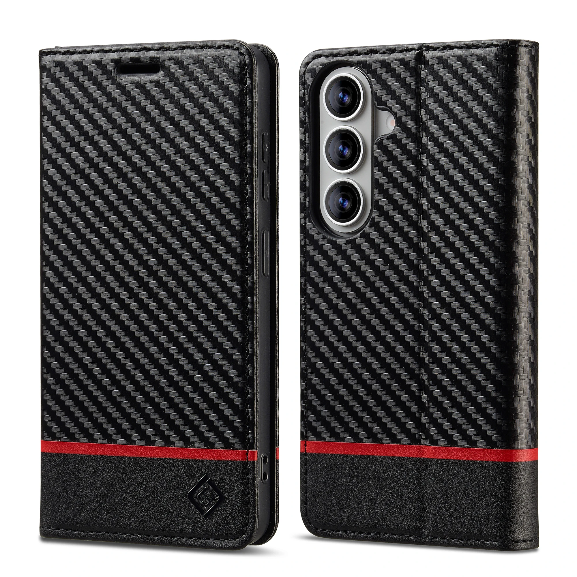 For Samsung Galaxy A27,A37,A57,5G Carbon Fiber Texture Shockproof Protective Back Cover with Red Stripe,Phone Case Cover Shell