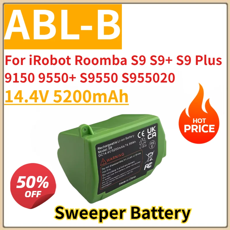 

New Replacement Rechargeable Sweeper Battery 14.4V 5200mAh ABL-B for iRobot Roomba S9 S9+ S9 Plus 9150 9550+ S9550 S955020