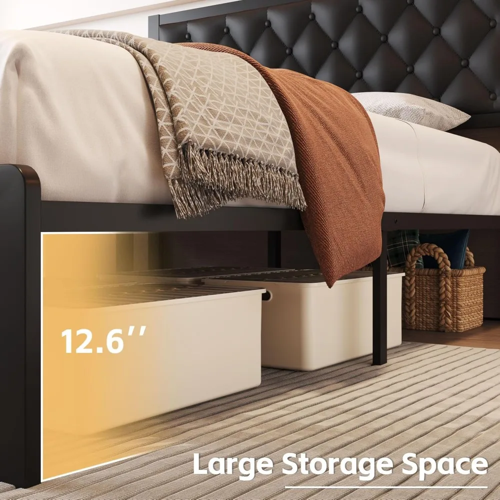 Bed Frame with Headboard PU Leather Upholstered Bed Frame Platform,All Metal Slats Support Platform Bed Frame with Storage image 5