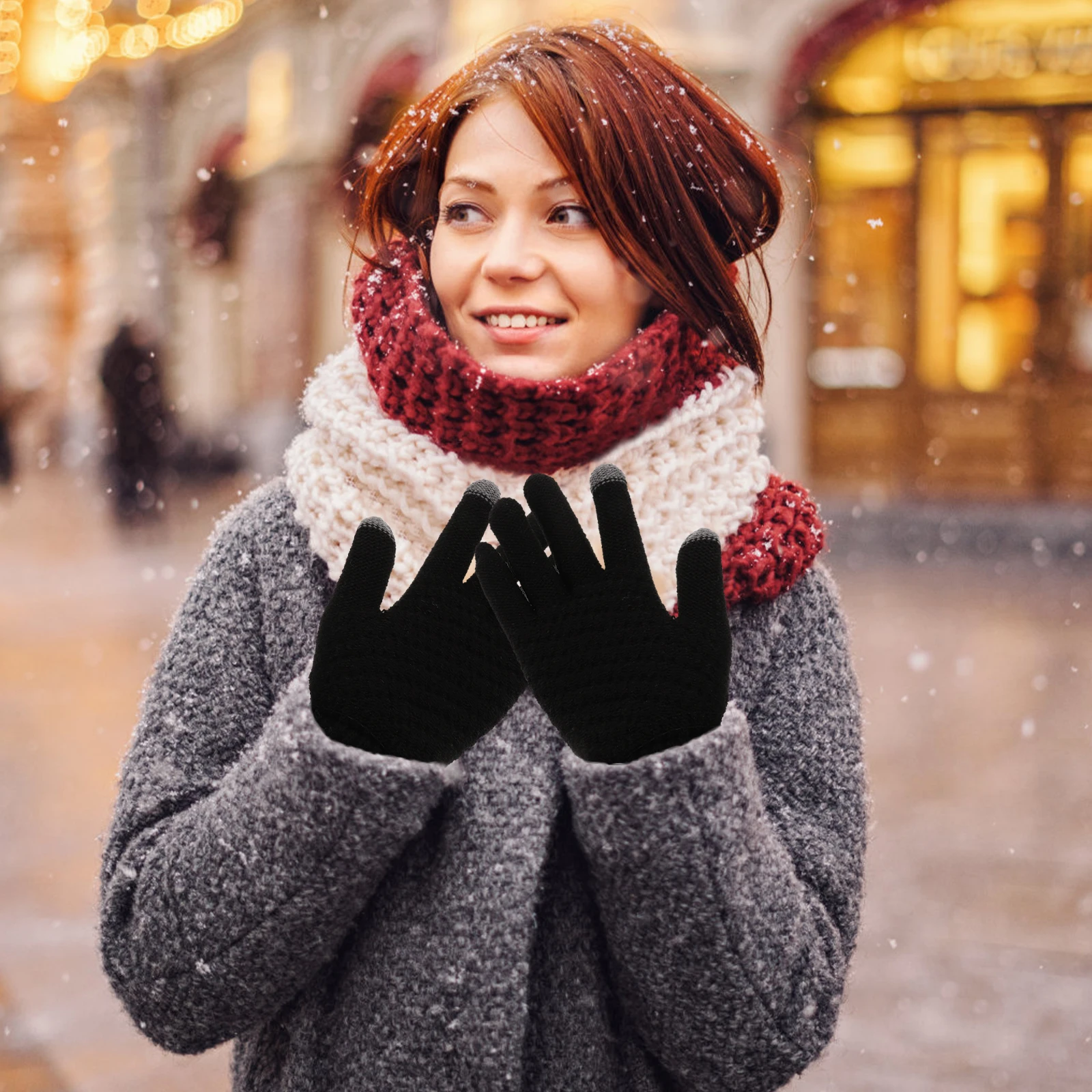 4Pairs Winter Gloves Touchscreen Knit Warm Full Finger Insulated Non Slip Driving Gloves Women Cold Weather Glove Touch Screen