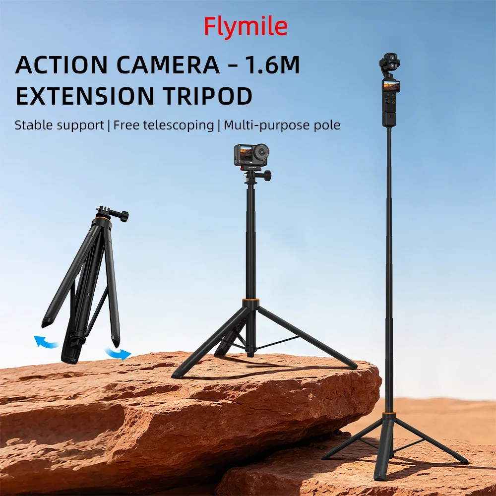 Flymile Ein-Klick-Aufklapp-Stativ für DJI Pocket 4/4P/3/Insta360 X6/Gopro Kamera, 1,6 m verstellbarer Selfie-Stick für Vlgo-Video. – Detail 1