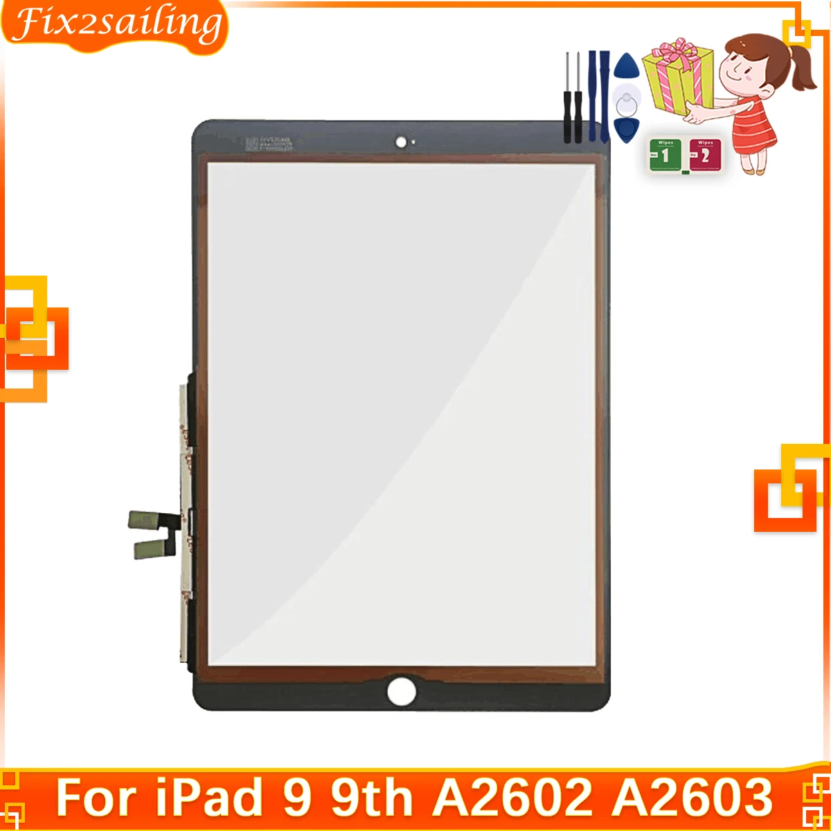 Digitalizador de pantalla táctil de 10,2 pulgadas para iPad 9, cristal exterior frontal de 2021 Gen, pieza de Panel táctil de repuesto, A2602, A2603, A2604, A2605