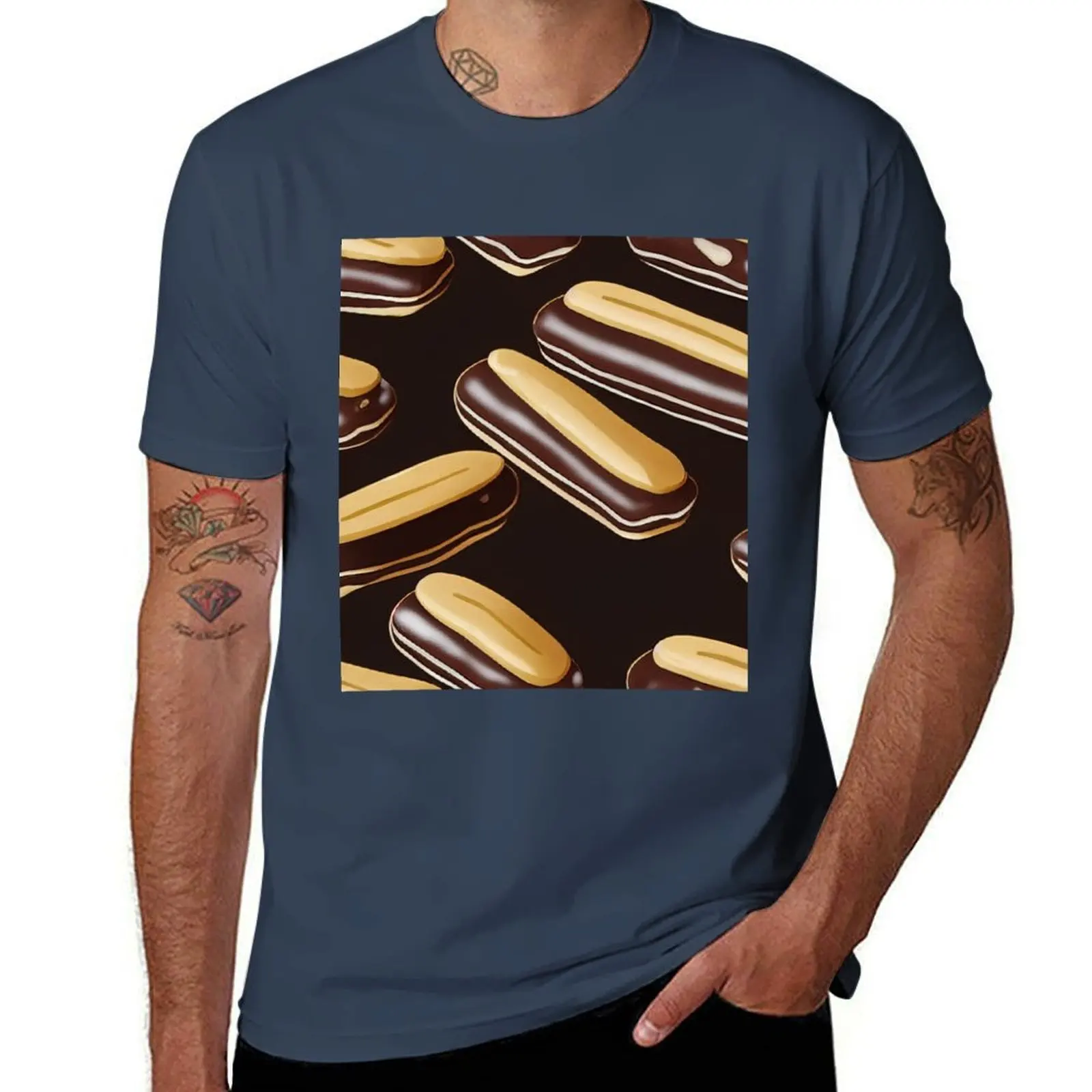 

Chocolate Eclairs pattern T-Shirt cotton t shirts man 100% t shirts cotton 100% T-Shirt