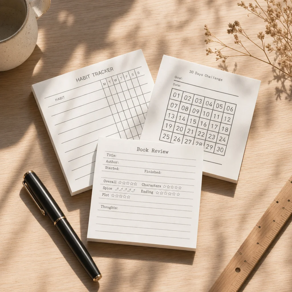 Notes autocollantes pour suivi des habitudes, bloc-notes pour défi de 7 et 30 jours et pour la révision des livres, planificateur portable auto-adhésif pour fournitures de bureau