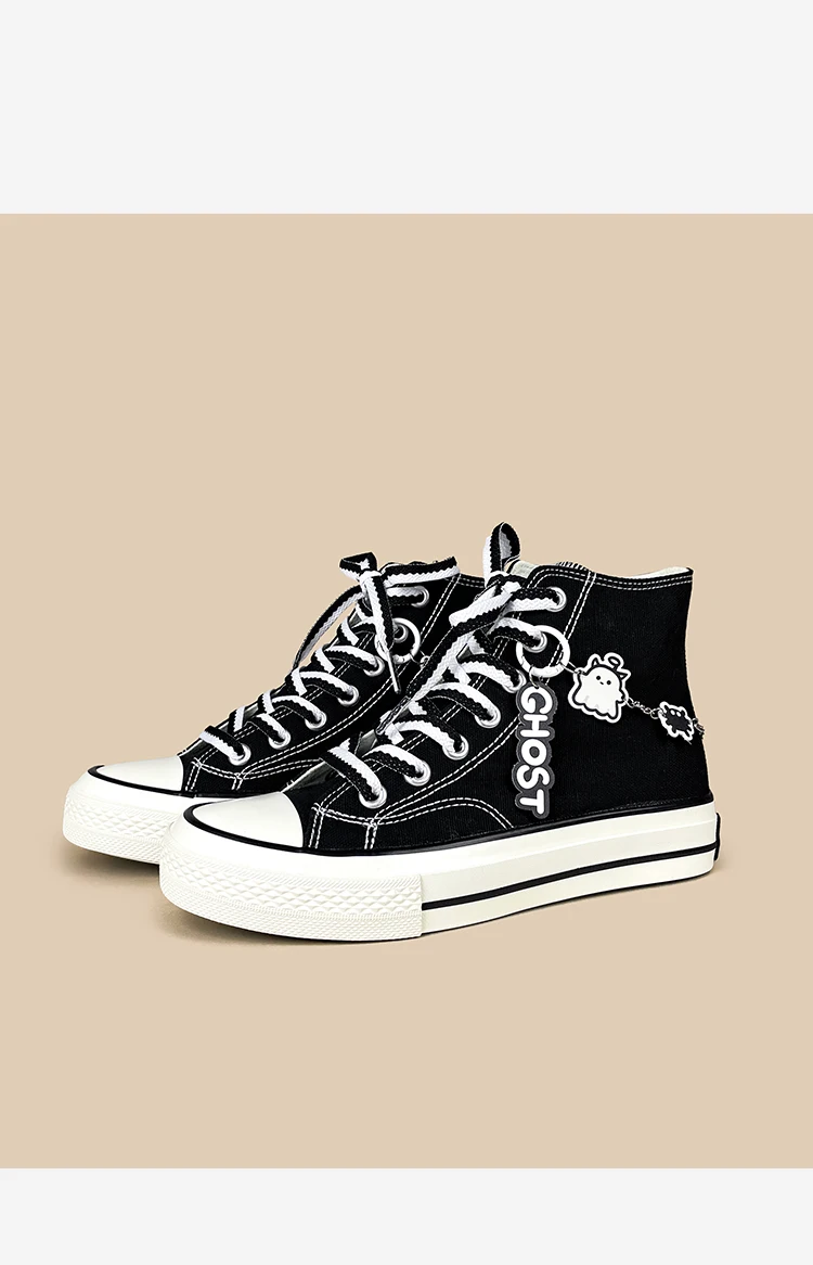 Amy und Michael Y2K Sweet Punk High-Top Canvas-Sneaker für Damen, schwarze Schnürschuhe, flache Freizeitschuhe, niedliche Charms-Schuhe für Teenager-Mädchen – Detail 9