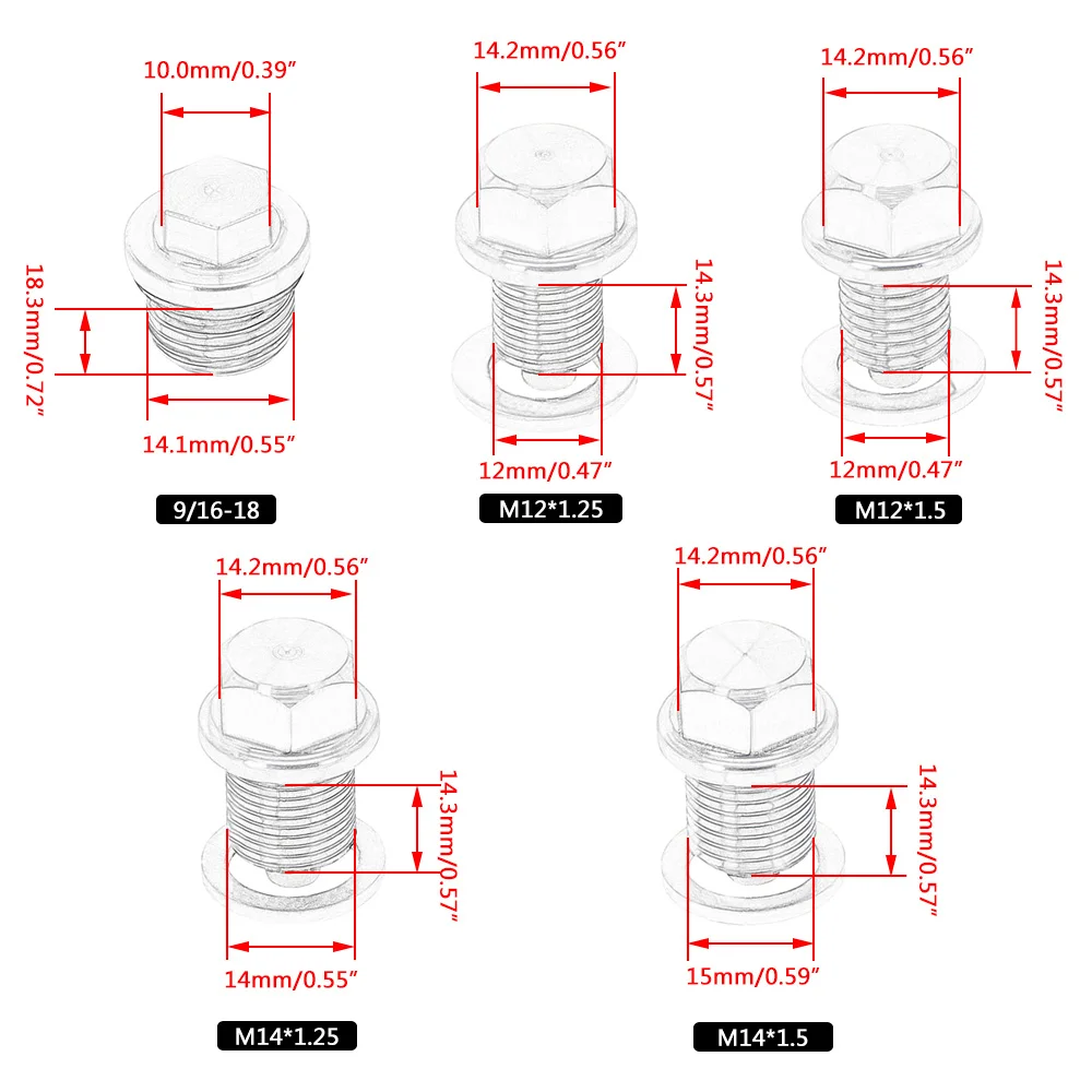 M12x1.5 M12x1.25 M14x1.25 M14x1.5 M16x1.5 M18x1.5 M20x1.5 1-1/16 Stainless Steel Magnetic Oil Drain Plug & Oil Drain Sump Nut