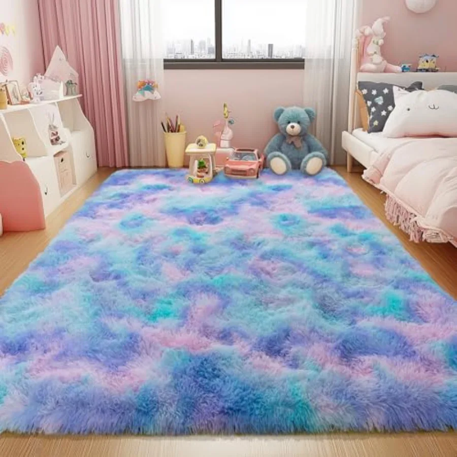 

9x12 Large Area Rugs for Living Room Ultra Soft Purple Rainbow Big Shag Rug for Girls Bedroom Nursery Modern Fluffy Plush Carpe