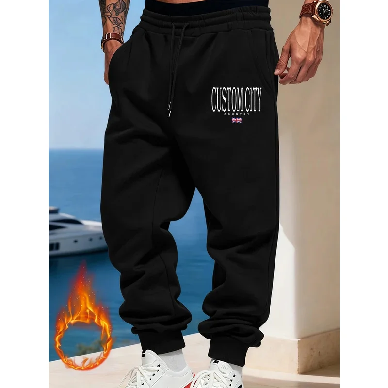 

Men's Custom England City Print Fleece Sweatpants Warm Casual Joggers with Pockets Fashion Long Trousers