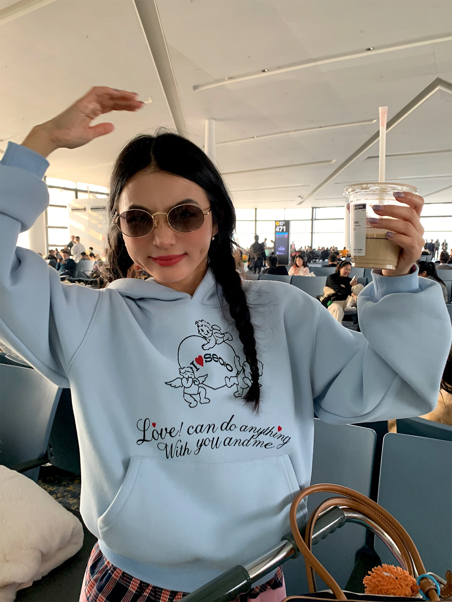 

Женская толстовка с капюшоном Thiened Fce, маленький размер 2025, новый дизайн, чувственный синий теплый вязаный длинный свитшот све