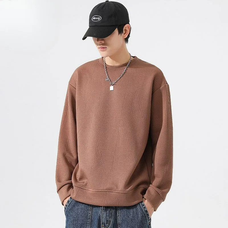 Boys Spring Autumn Fashion All-Match Long-Sleeved T-shirt 2024 New Loose Casual Pullover Men Round Neck Large Size 8xl Top