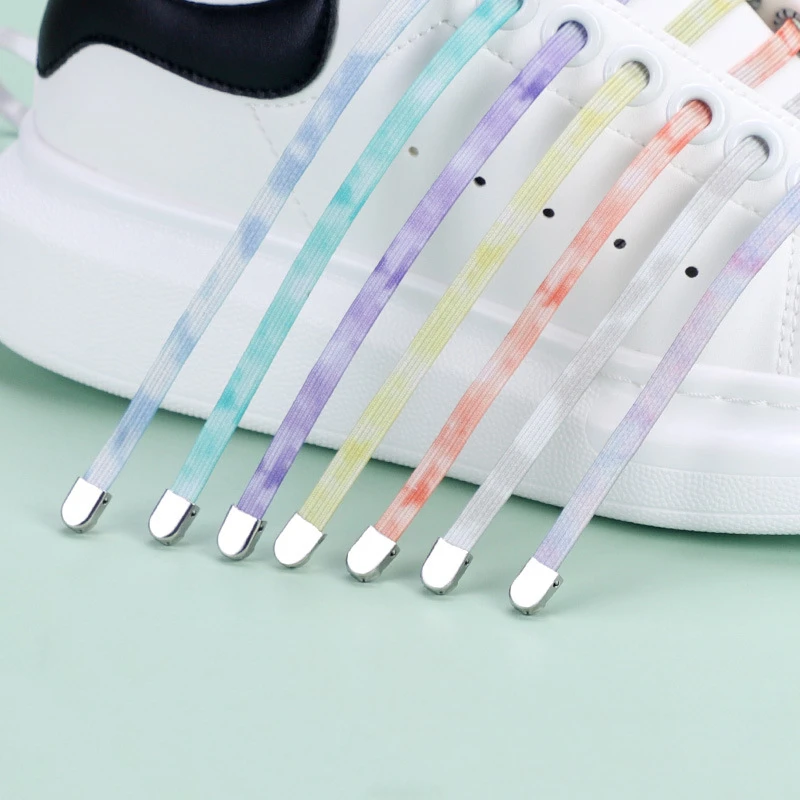 8 Color Trend Tie-dye Colorway No Tie Shoelaces Elastic Sneaker Shoe Laces Outdoor Leisure Flat Shoelace Kids Adult Quick Laces