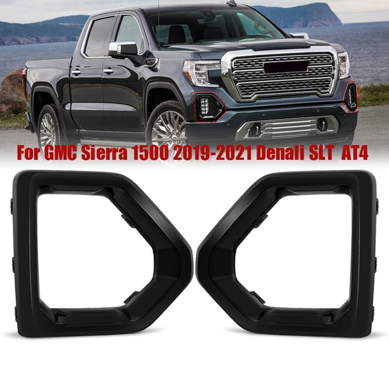 Front Fog Light Outer Bezel Cover Black Set For GMC Sierra 1500 Denali 2019-2022