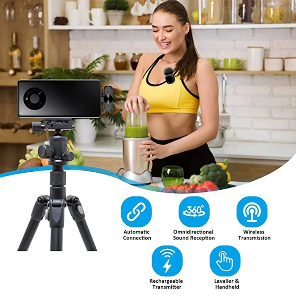 Micrófono inalámbrico Lavalier R8 para Iphone y Android, Bluetooth, reducción de ruido, grabación, Karaoke, Radio en vivo, nuevo