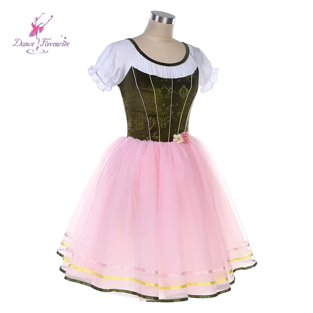 25017, grünes Samt-Ballett mit rosa Tutu, Tanzkostüme, romantisches langes Ballett-Tutu, Tanzkostüm