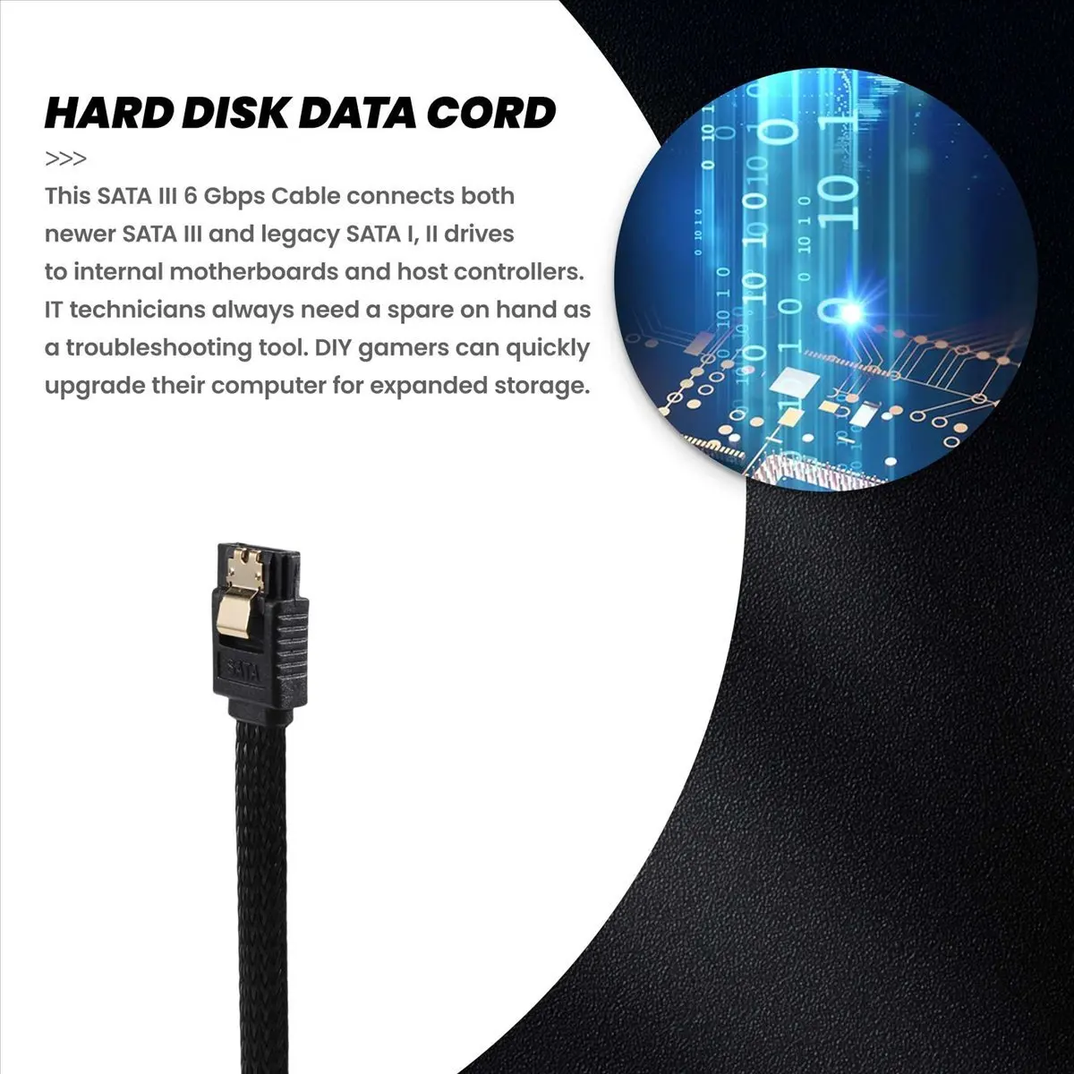 *A23G1205 50CM SATA 3.0 III SATA3 7pin Data Cable Right Angle 6Gb/s SSD Cables HDD Hard Disk Data Cord with Nylon Sleeved(Black)