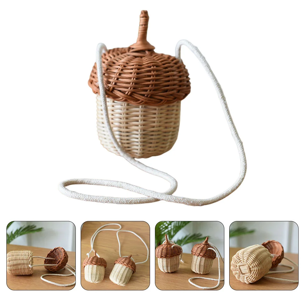 Woven Bag Kids Decor Decorative Cross-body Acorn Storage Basket Children Handbag Clothing Crossbody Rattan