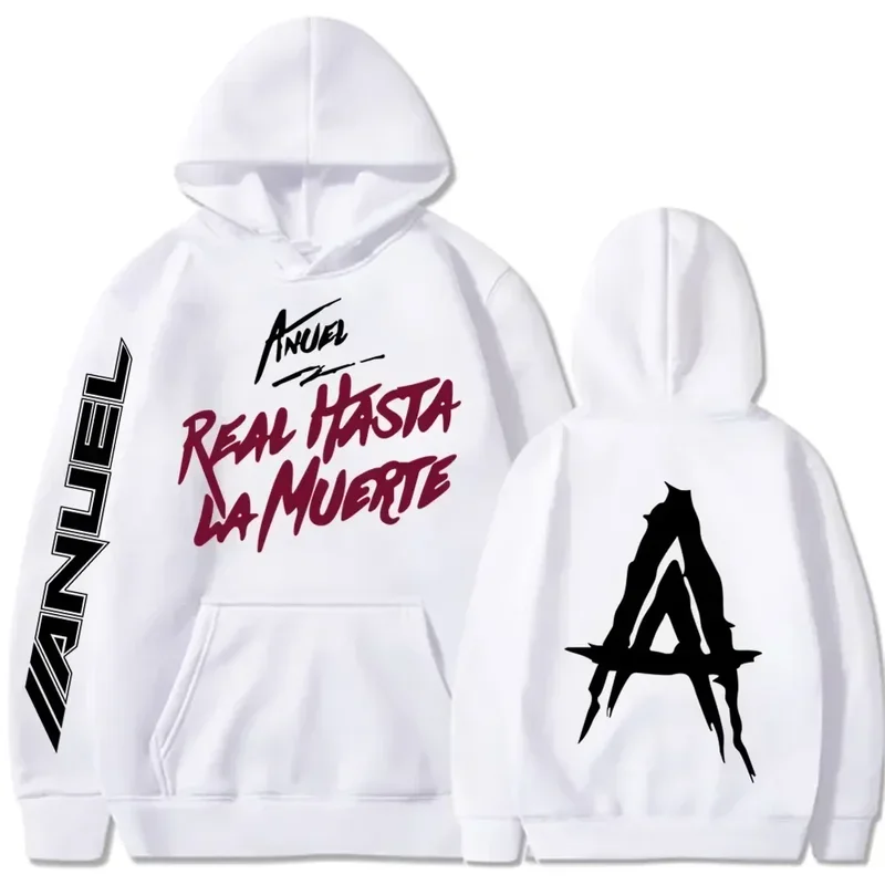 Autumn Fleece Men's Hoodies Anuel AA Real To Death Print Sweatshirts Streetwear Rapper Loose Pullover Casual Hooded Tops