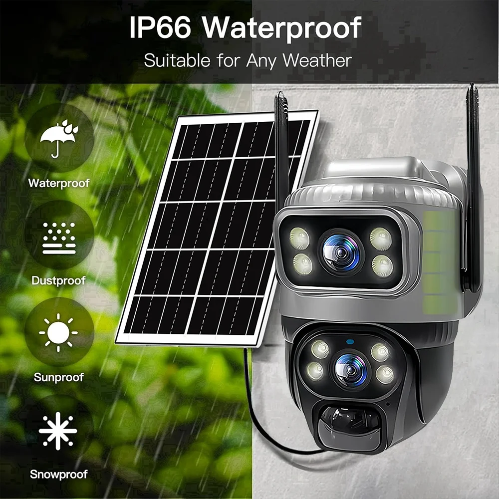 V380PRO Câmera Solar 4G Sim 4k 8MP 10X Zoom Gravação de Lente Dupla Rastreamento Humanóide Câmera WIFI Externa IP66 À Prova D 'Água