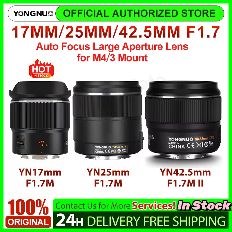 YONGNUO 17mm F1.7M 25mm F1.7 42.5mm F1.7 II M43 עדשת פריים עם מוקד אוטומטי למצלמת מראה Panasonic Olympus