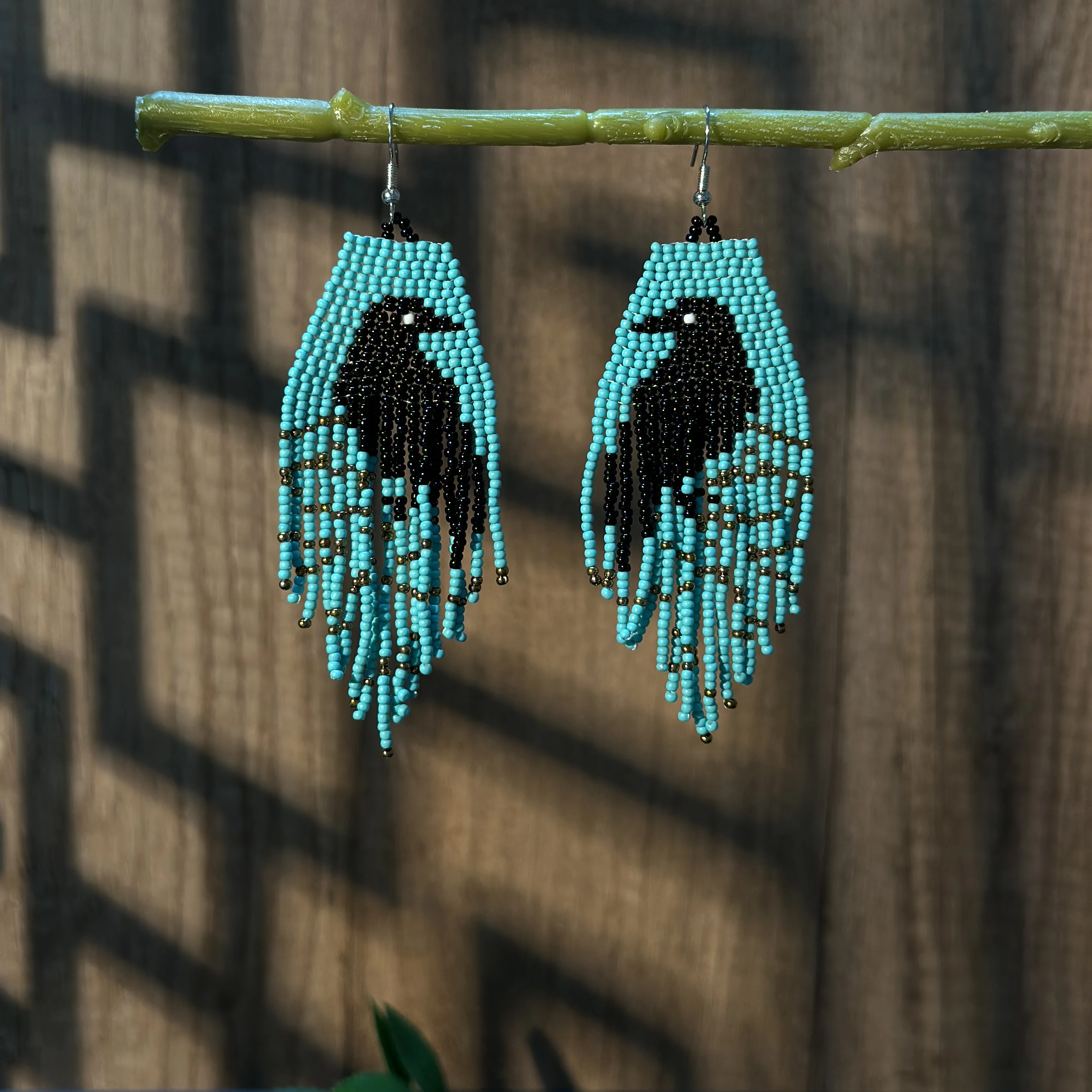 Bohemian, Gothic, black crow tassel earrings