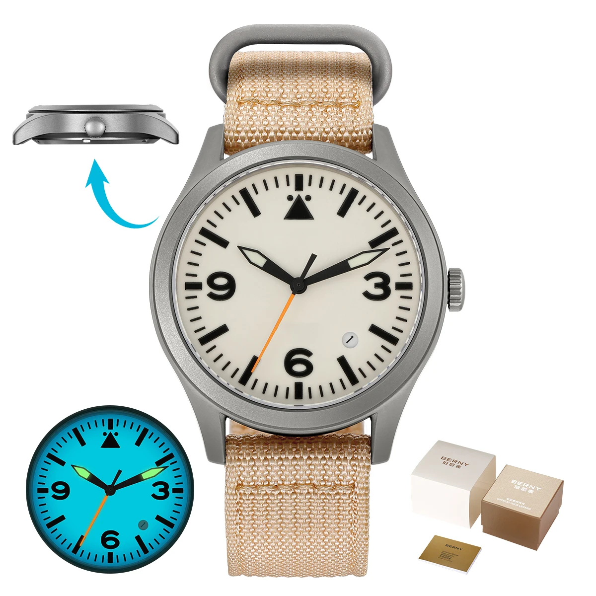 BERNY Volledig titanium automatisch horloge voor heren Saffier AR gecoat 10Bar Avondmaal Lichtgevend herenhorloge Sport Luchtvaart Herenhorloges