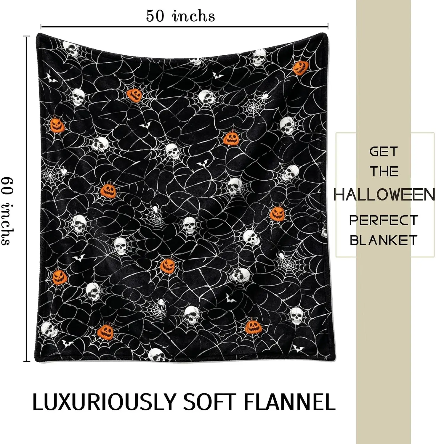 Halloween Throw Blanket Skull Pumpkin Gothic Spider Web Flannel Blanket Throws 50 x 60 inch Trick or Treat Flannel
