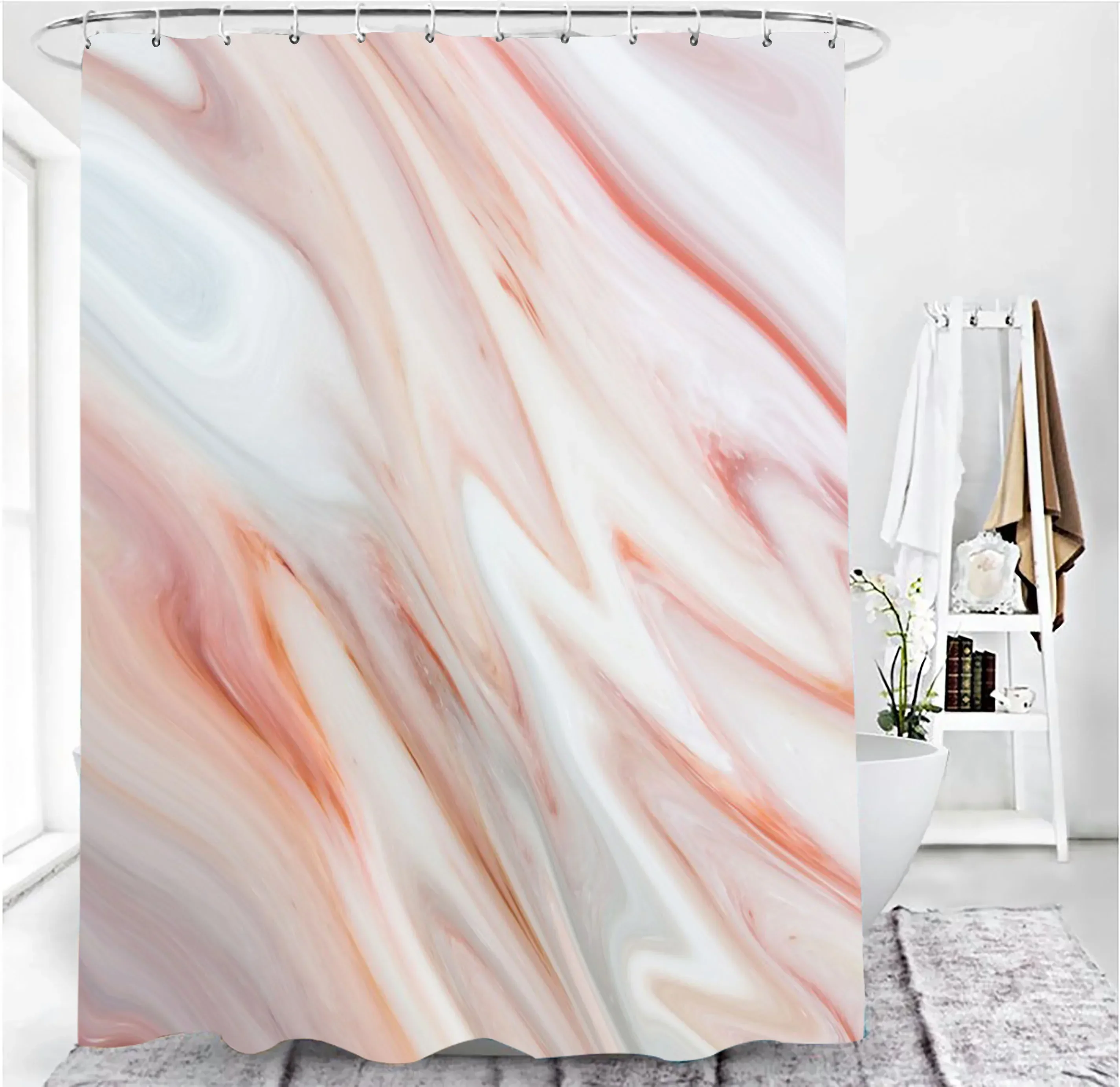 Marble Shower Curtain Grey Gold White Texture Marble Shower Curtain for Bathroom Abstract Pattern Waterproof Fabric with 12 Hook