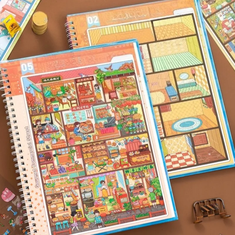 16pcs Per Pack 17.0 Grid Indoor Scene Sticker Book New Advanced Upgrade Fun Stress Relief Creative Mini Scene Stickers