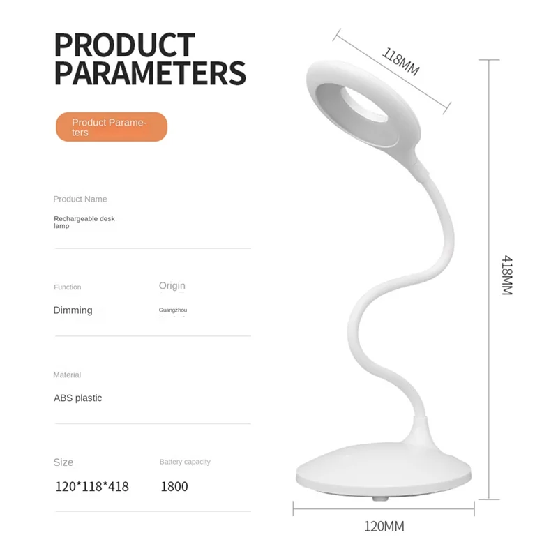 HGHO Dimmbare dreifarbige Temperatur-Schreibtischlampe, wiederaufladbare LED-Tischlampe für die Schule zu Hause