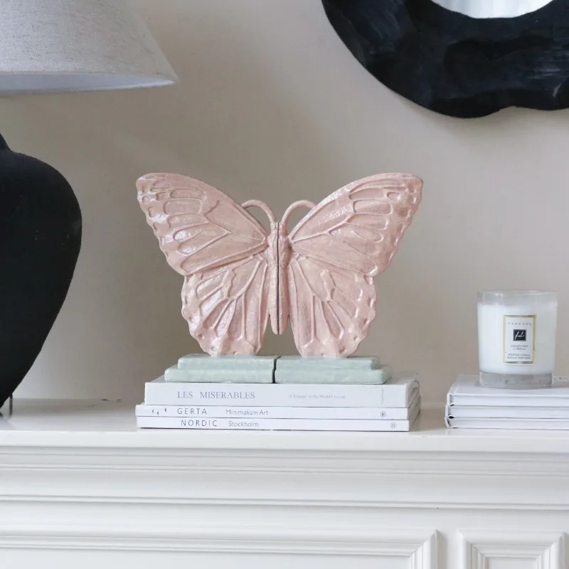 

Mid-Century Unique Pink Butterfly Bookend Vintage Decorative Shelves for Magazine Modern Study Book End High-End Niche Ornament
