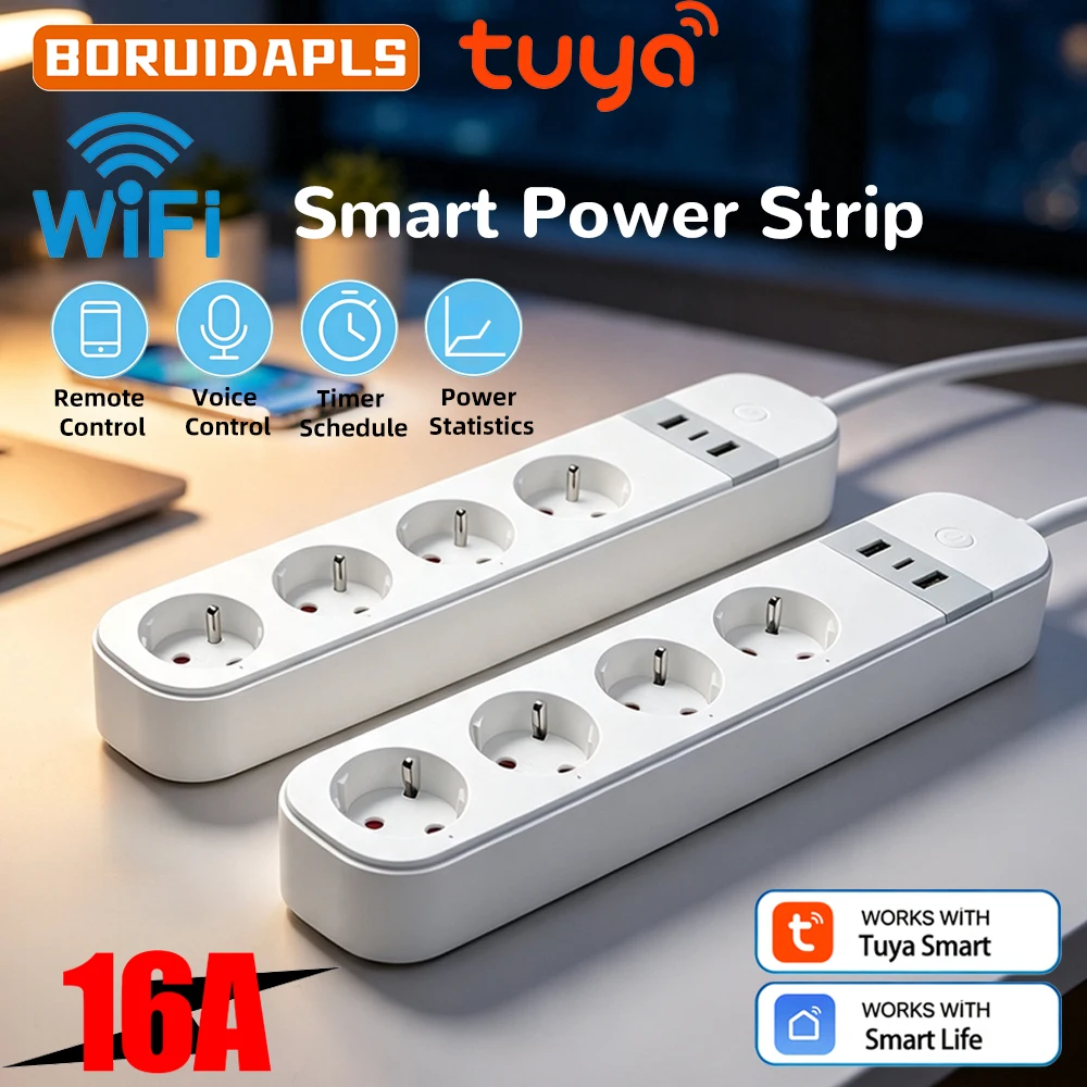 BORUIDAPLS WiFi Smart Power Strip EU Extension Socket Russia KR Tuya Smart Life App Voice Timer Energy Monitor Alexa Google Home