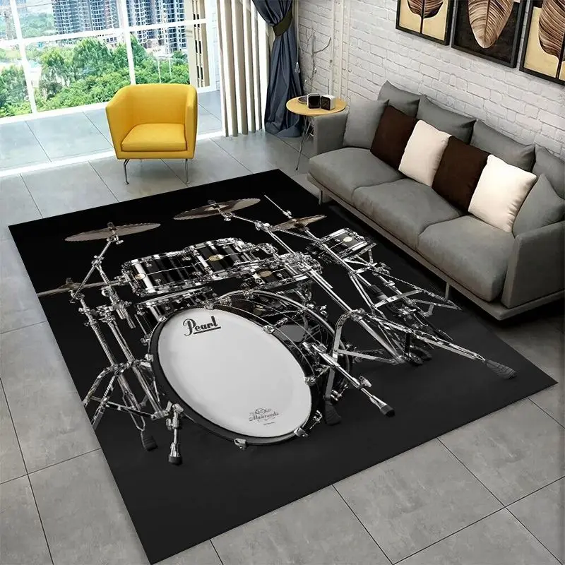 Retro Drum Set Music Instruments Drum Kit Large Area Rug Non-slip Durable Carpet for Bedroom Living Room Sofa Doormat Home Decor