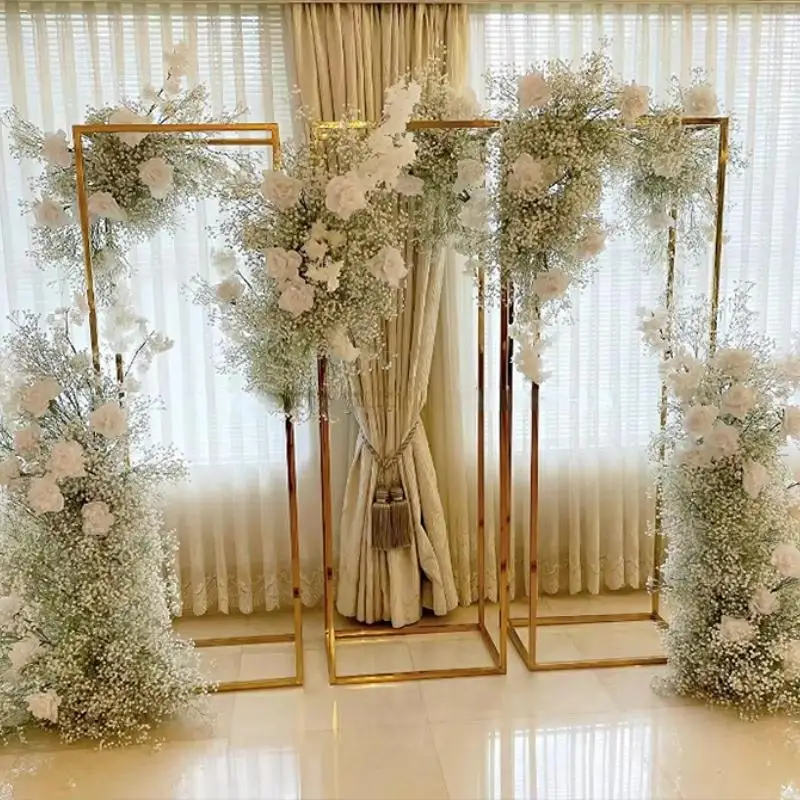 Wedding Backdrop Sign Frame Column Plinth Shelf Flower Stand Outdoor Lawn Party Decoration Prop Stage Floral Window Display 3pcs