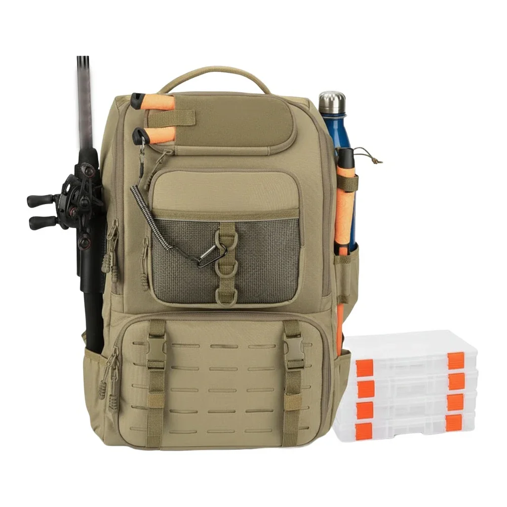 Fishing Backpack Outdoor Multifunctional 40L with Rod Holder Large Capacity Tackle Bag for Hiking Camping and Fishing Trips