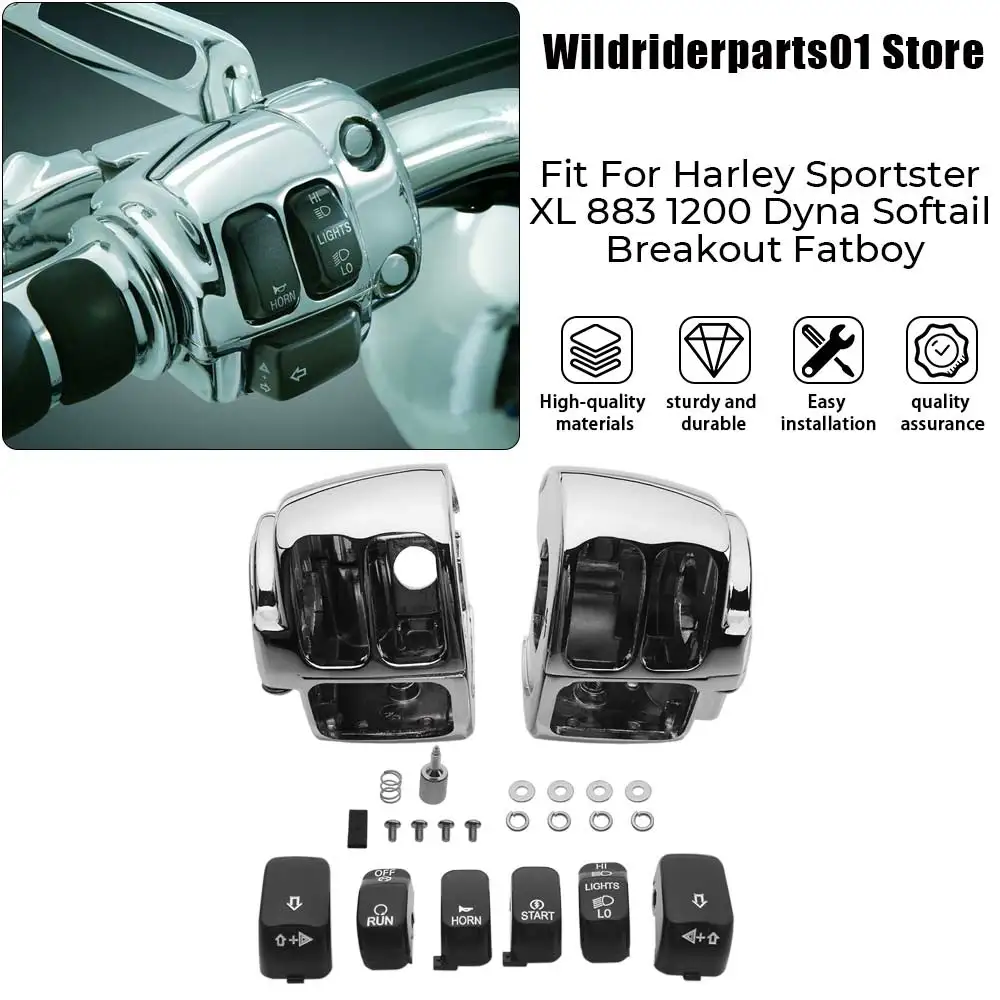 

Комплект из 2 хромированных алюминиевых накладок на кнопки управления на руле для мотоциклов Harley Forty Eight XL1200X 2014-2020