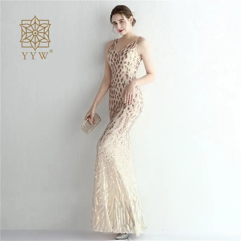 Gold Glitter Sequin Elegant Wedding Dresses For Women Maermaid Sleeveless Formalcelebrity Bridal Vestidos De Fiesta Para Bodas