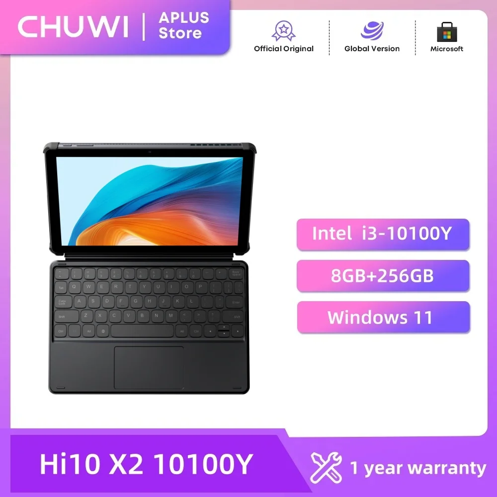 CHUWI Hi10 X2 Tablets Intel i3-10100Y Dual-Core 8GB RAM 256GB ROM 10.1" LCD Screen Wifi 6 2 IN 1 Tablet With Keyboard