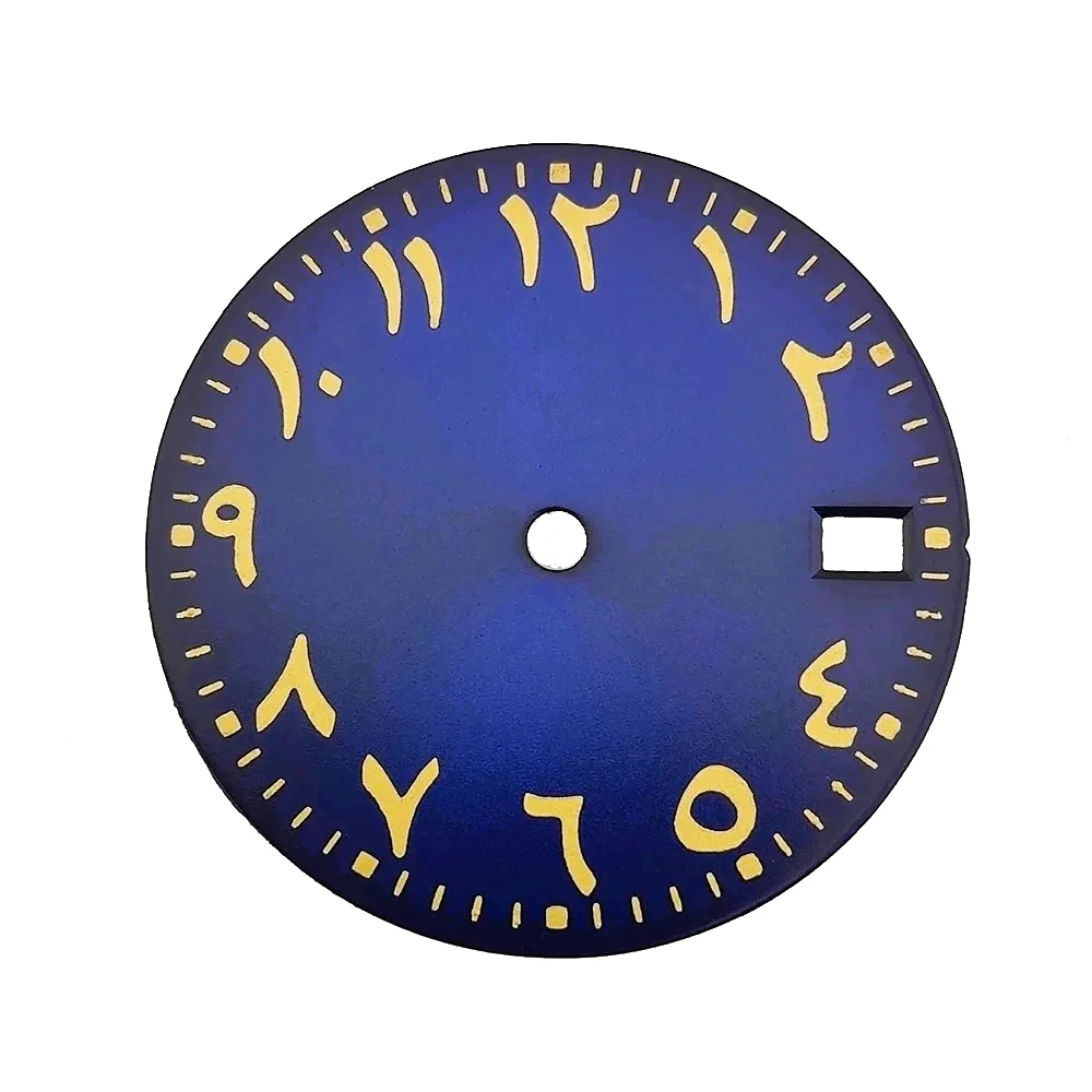 Esfera de reloj con números árabes para NH34, NH35A, NH36, movimiento automático, cara estéril, calendario único, logotipo personalizado, 28,5mm