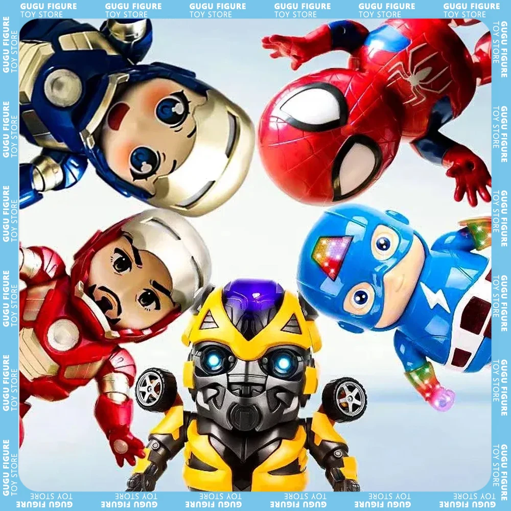 Hot 19cm Iron Man Dance Action Figures Super Heros Robot Anime Figures Sing Sound Led Spiderman Avengers Ironman Christmas Gifts